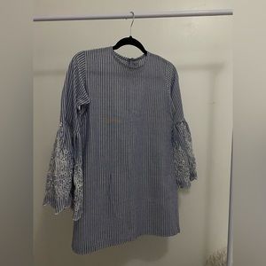 Blue striped linen midi dress